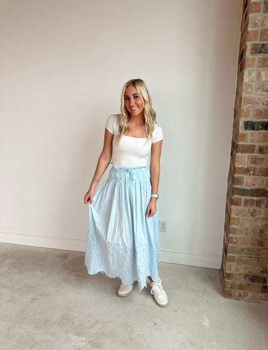 Blue Stitched Midi Skirt