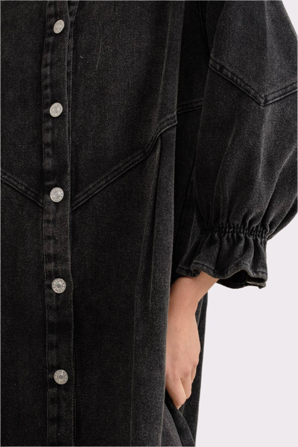 Washed Denim Puff Dress